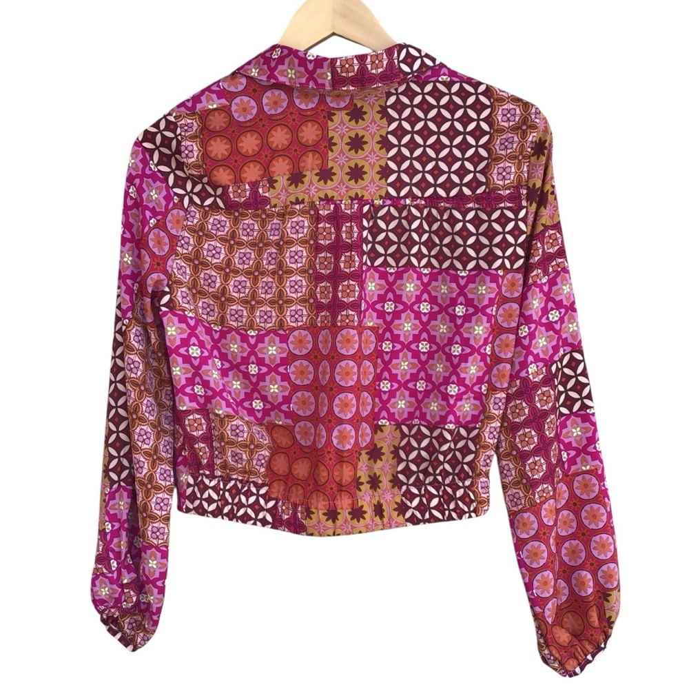 Drew Patchwork Patterned Pink And Brown Long Slee… - image 2
